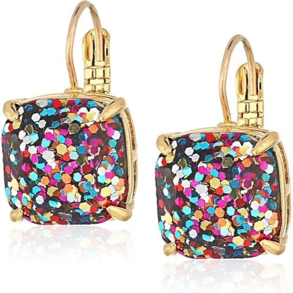 Kate Spade New York Earrings Small Square Leverback Multi Glitter Drop Earrings